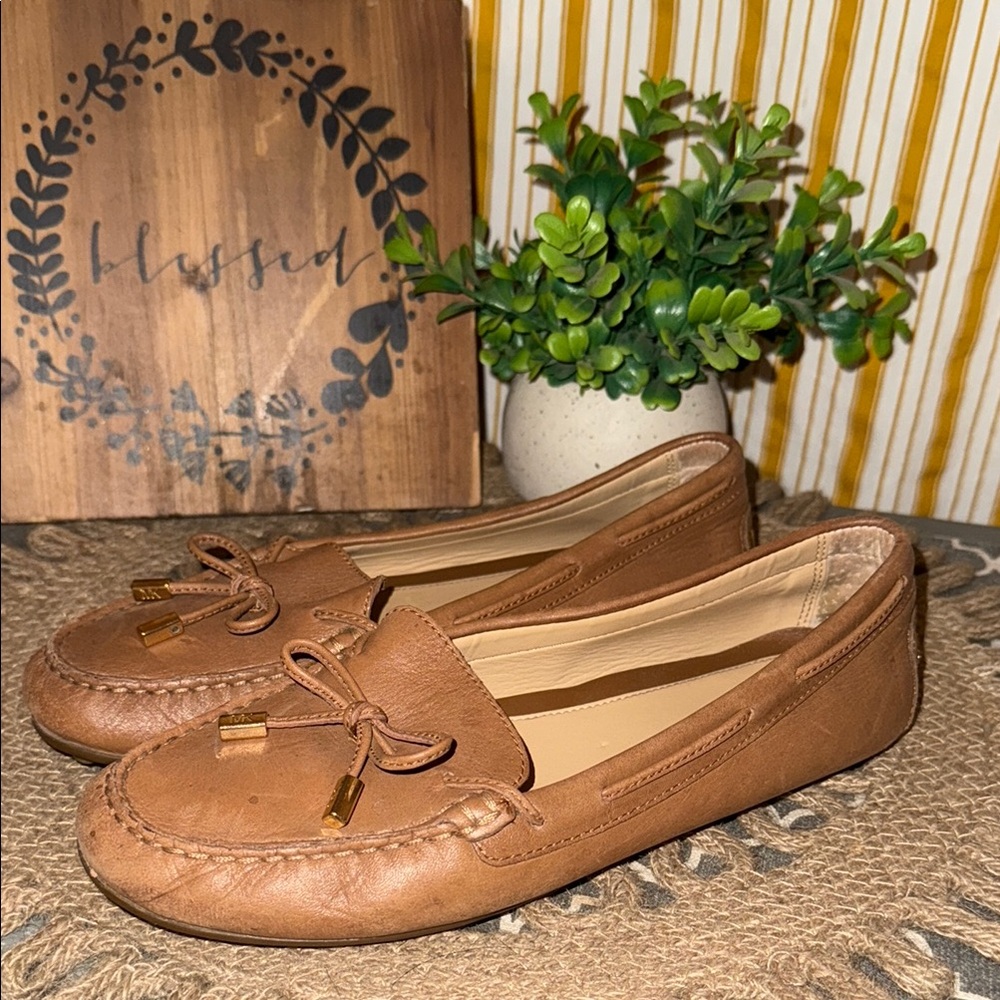 Michael Kors Tan Moccasin Loafers with Bow Detail
